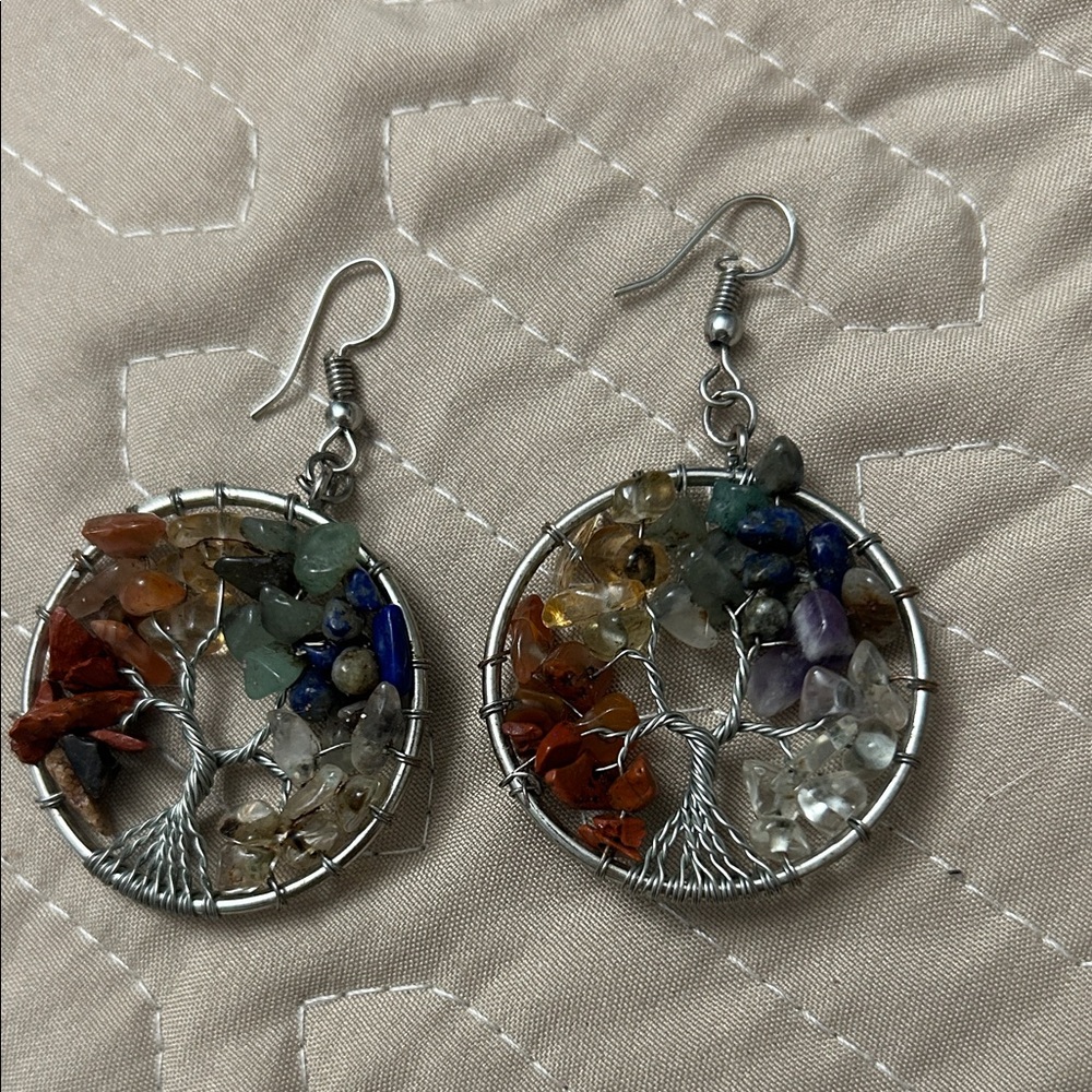 NWOT Colorful Gemstone Tree of Life Earrings
